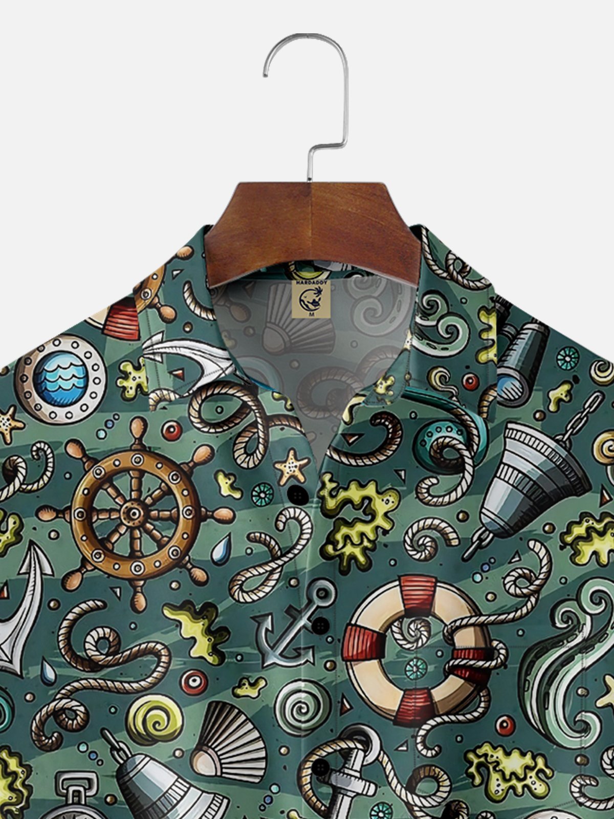Moisture-wicking Nautical Elements Chest Pocket Hawaiian Shirt
