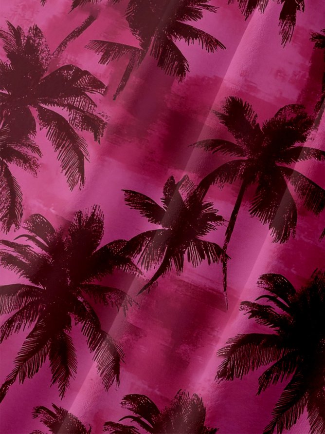 Tall Size Moisture-wicking Palm Tree Chest Pocket Hawaiian Shirt