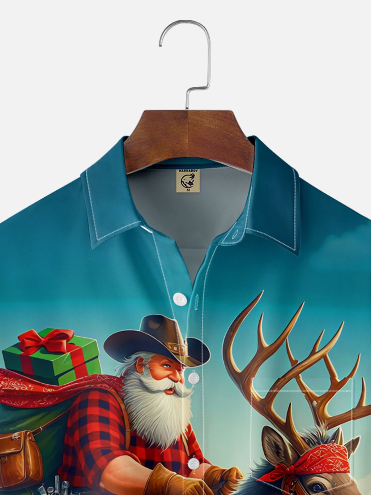 Moisture-wicking Western Cowboy Santa Claus Elk Cactus Chest Pocket Hawaiian Shirt