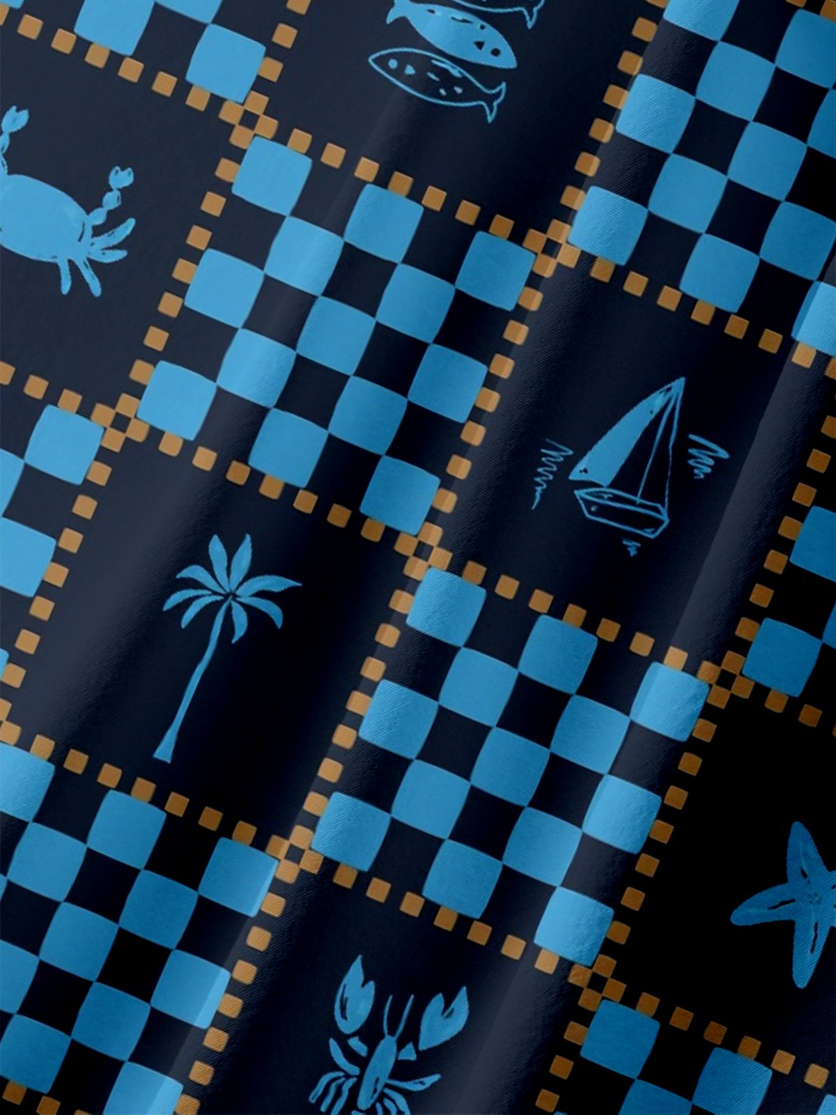 Moisture Wicking Geometric Flowers Ocean Animals Chest Pocket Hawaiian Shirt