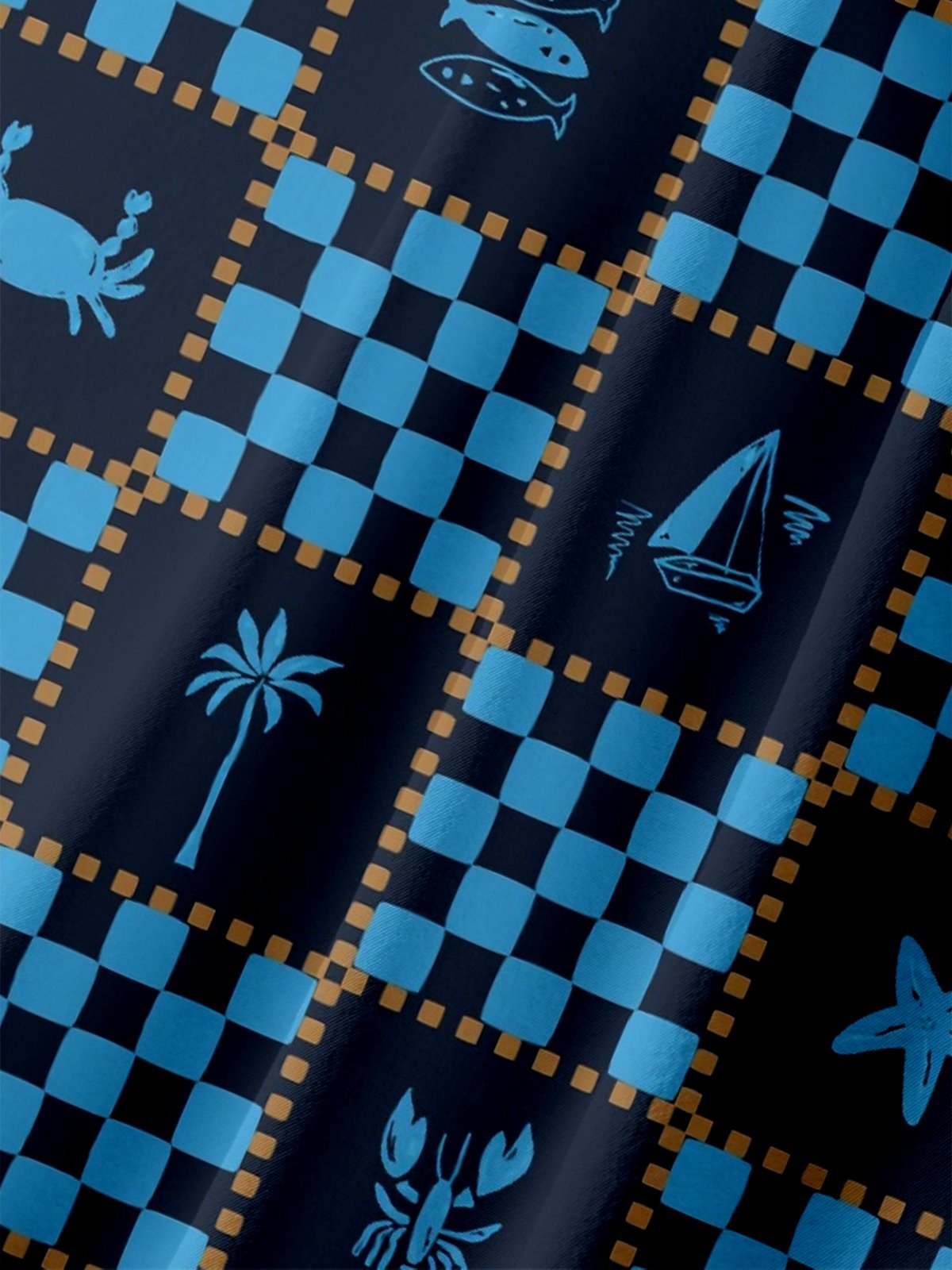 Moisture Wicking Geometric Flowers Ocean Animals Chest Pocket Hawaiian Shirt