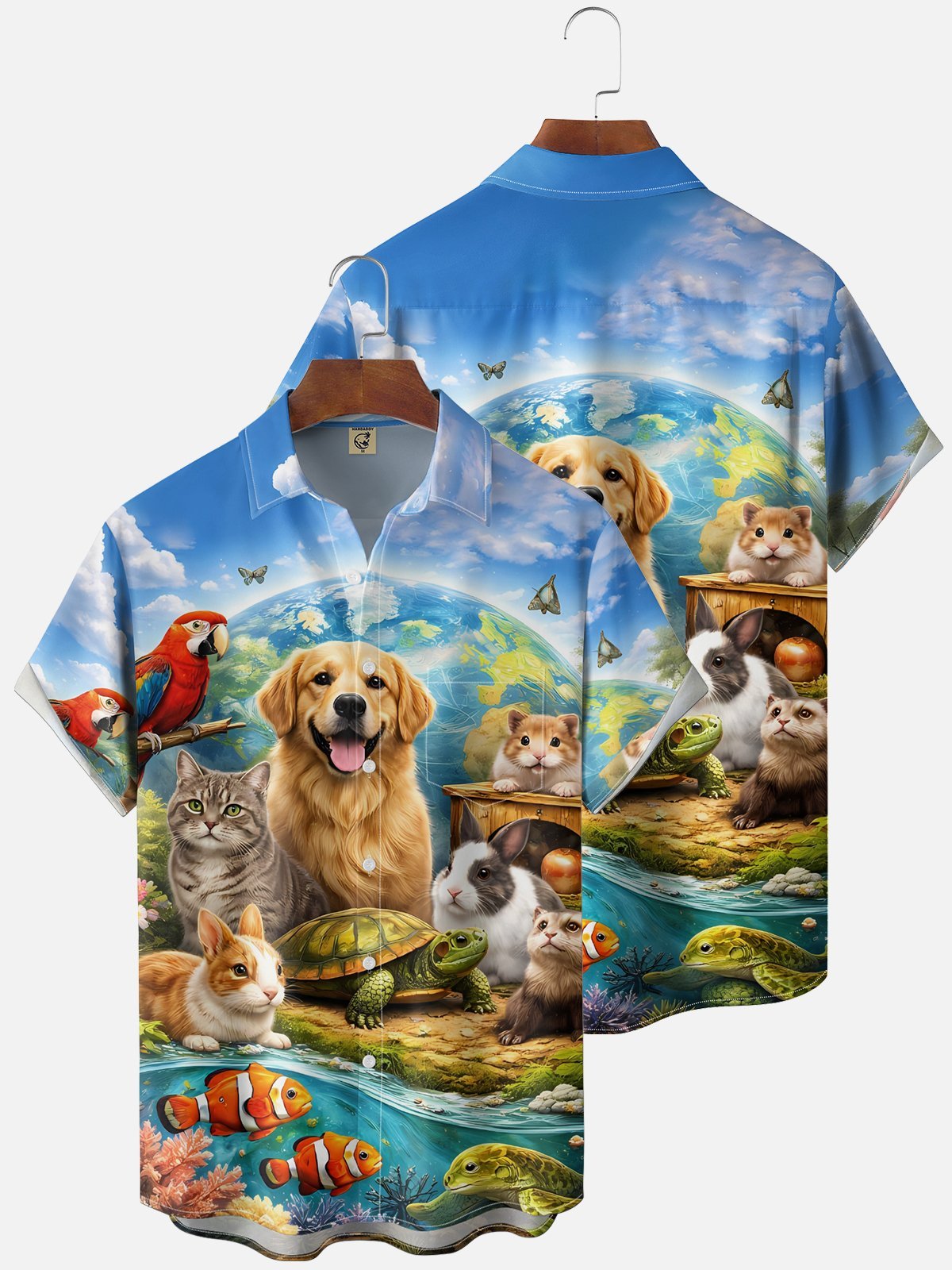 Moisture Wicking Parrot Dog Cat Rabbit Turtle Clown Fish Mouse Chest Pocke Holiday Hawaiian Shirt