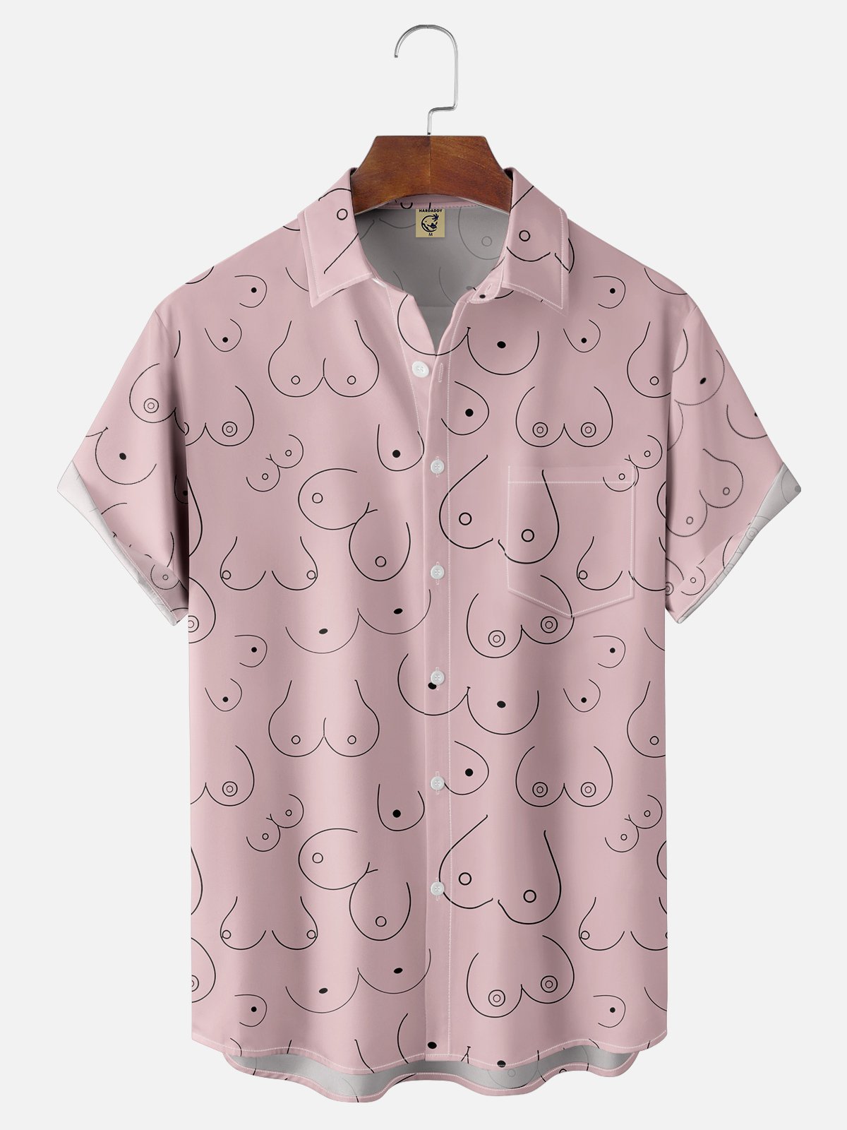 Moisture-wicking Abstract Line Drawing Chest Pocket Hawaiian Pink Boob Shirt For Men