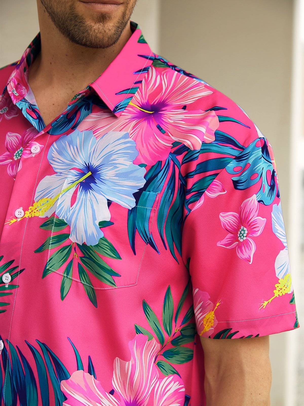 Floral Chest Pocket Short Sleeve Hawaiian Shirt
