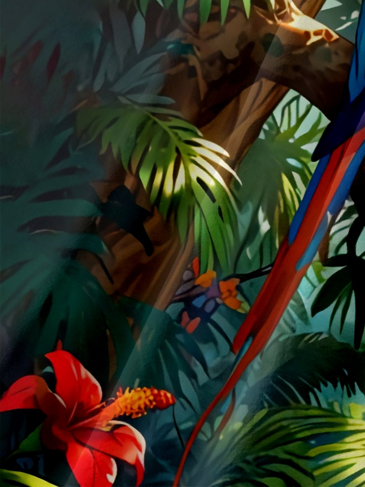 Moisture-wicking Tropical Palm Parrots Chest Pocket Hawaiian Shirt