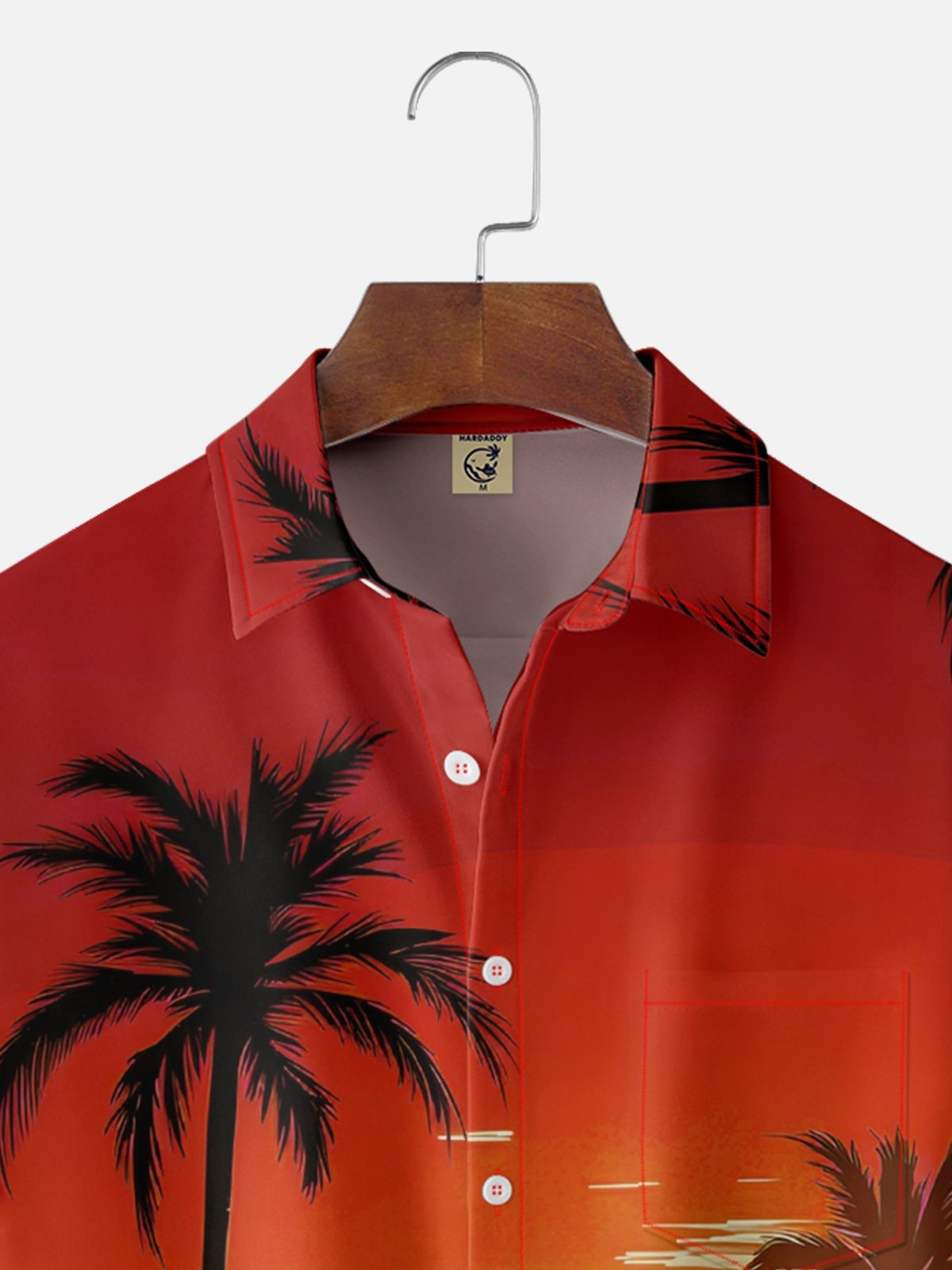 Moisture-wicking Coconut Tree Beach Chest Pocket Hawaiian Shirt