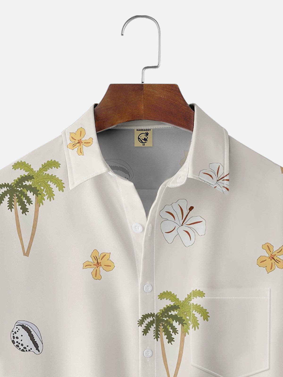 Moisture-wicking Palm Tree Floral Shell Chest Pocket Hawaiian Shirt