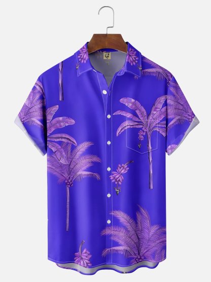 Moisture-wicking Fantasy Fun Banana Tree Chest Pocket Hawaiian Shirt