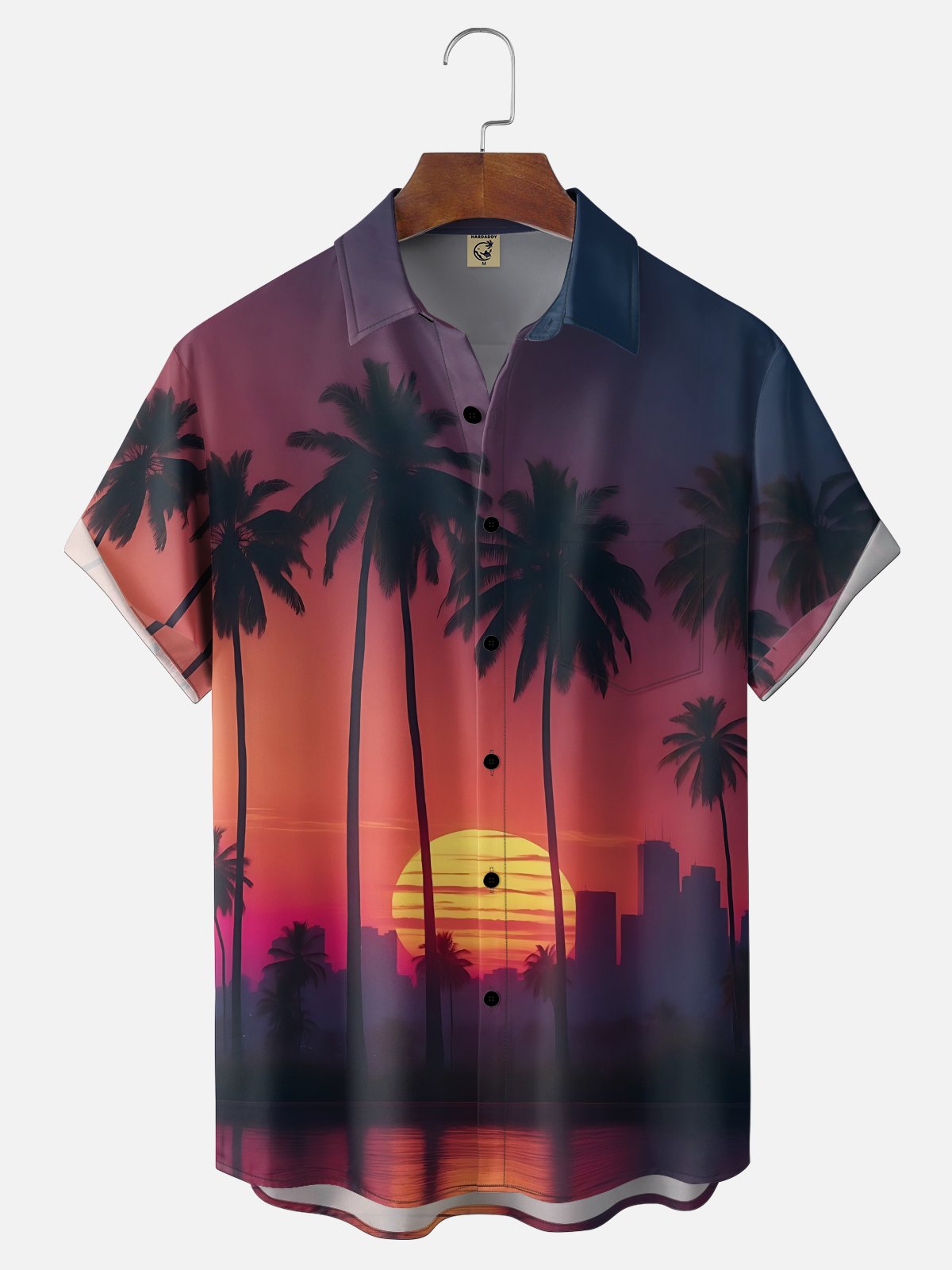 Moisture-wicking Coconut Tree Beach Chest Pocket Hawaiian Shirt