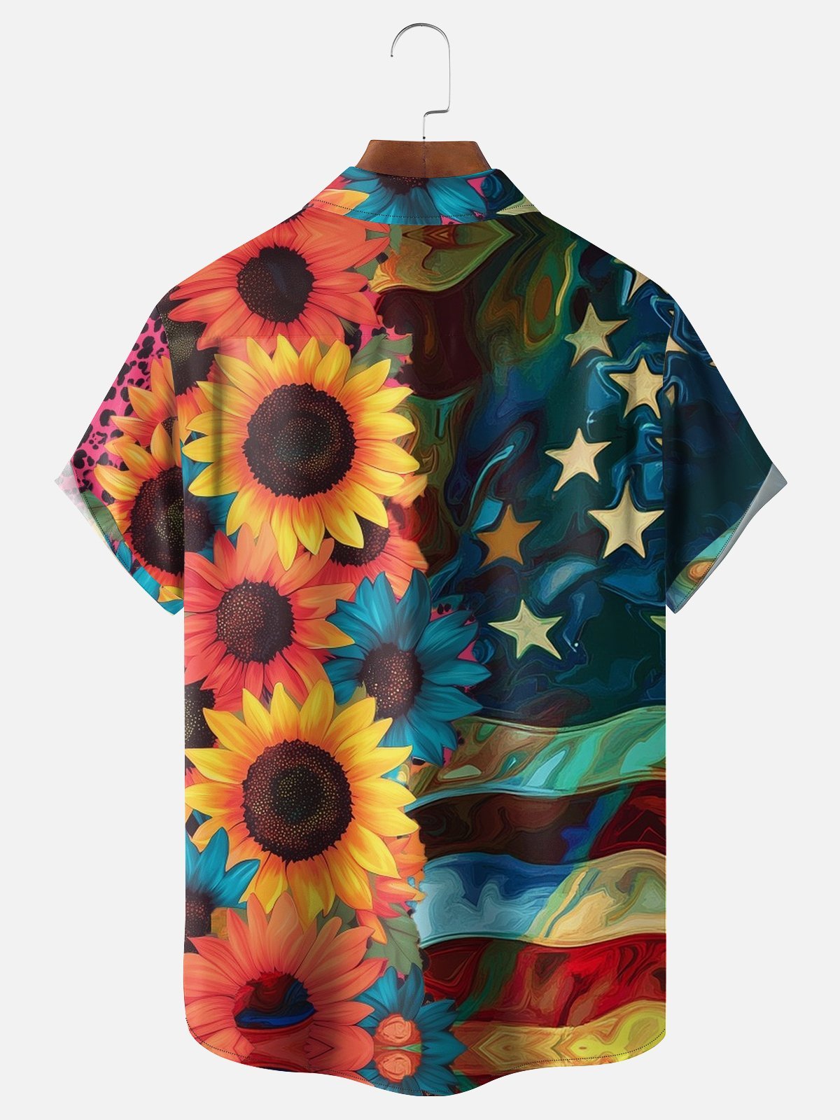 Moisture-wicking American Independence Day Memorial Day Sunflower Chest Pocket Casual Shirt
