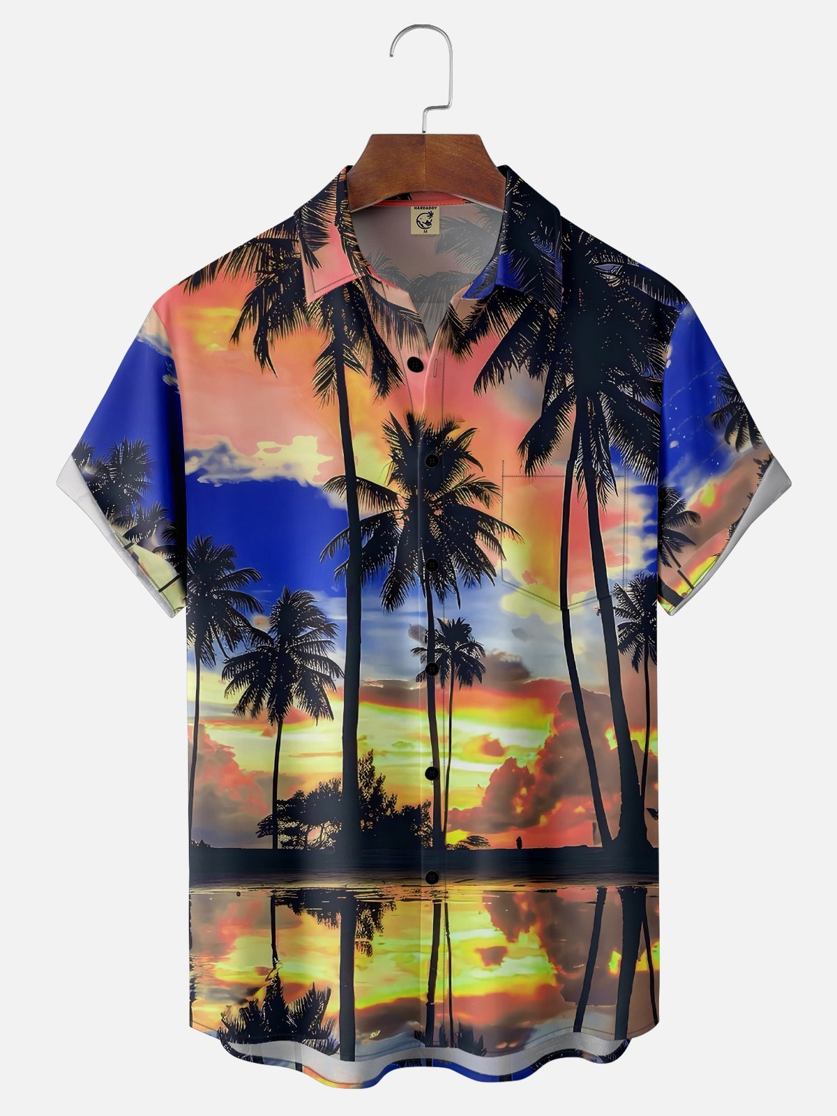 Moisture-wicking Beach Sunset Coconut Tree Chest Pocket Hawaiian Shirt