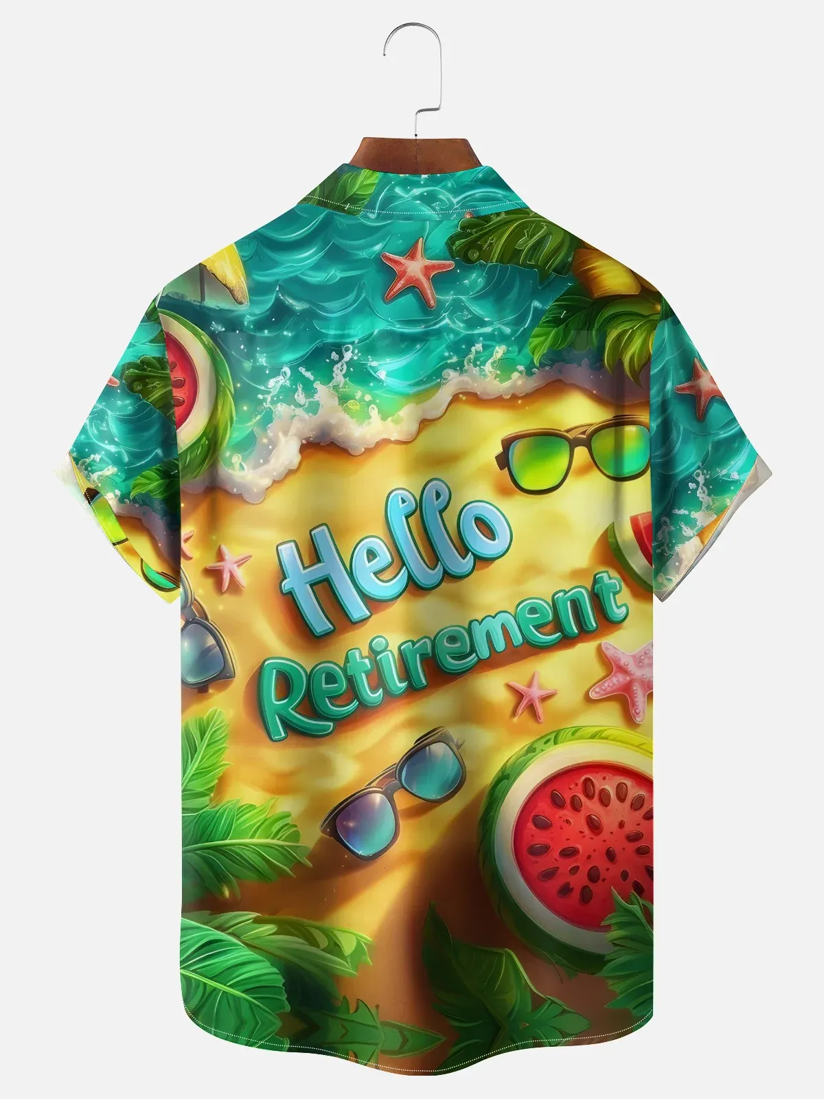 Moisture-wicking Watermelon Retirement VacationChest Pocket Hawaiian Shirt