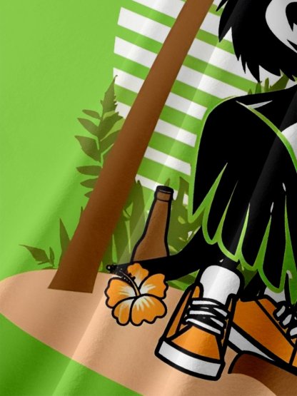 Moisture-wicking Breathable Palm Tree Toucan Parrot Chest Pocket Hawaiian Shirt