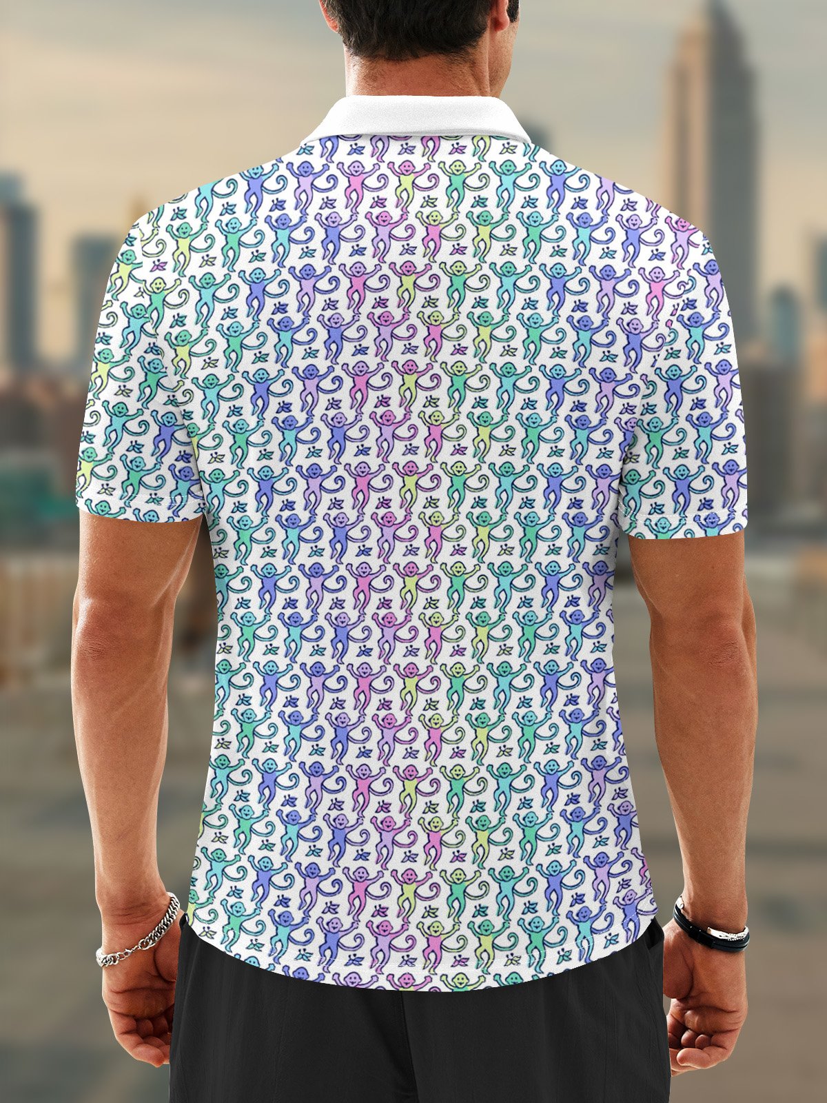 Moisture Wicking Hawaiian Monkey Banana Gradient Color Golf Polo