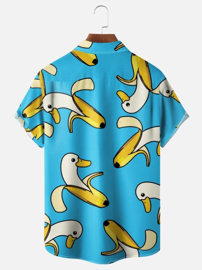 Moisture Wicking Fun Banana Goose Chest Pocket Holiday Hawaiian Shirt