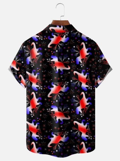 Moisture-wicking Independence Day American Flag Chest Pocket Hawaiian Shirt