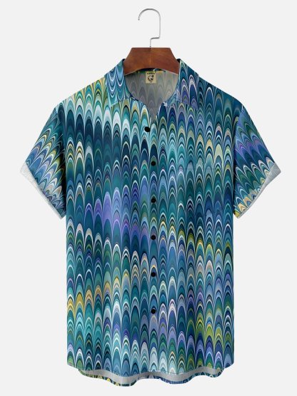 Moisture-wicking Abstract Art Chest Pocket Hawaiian Shirt