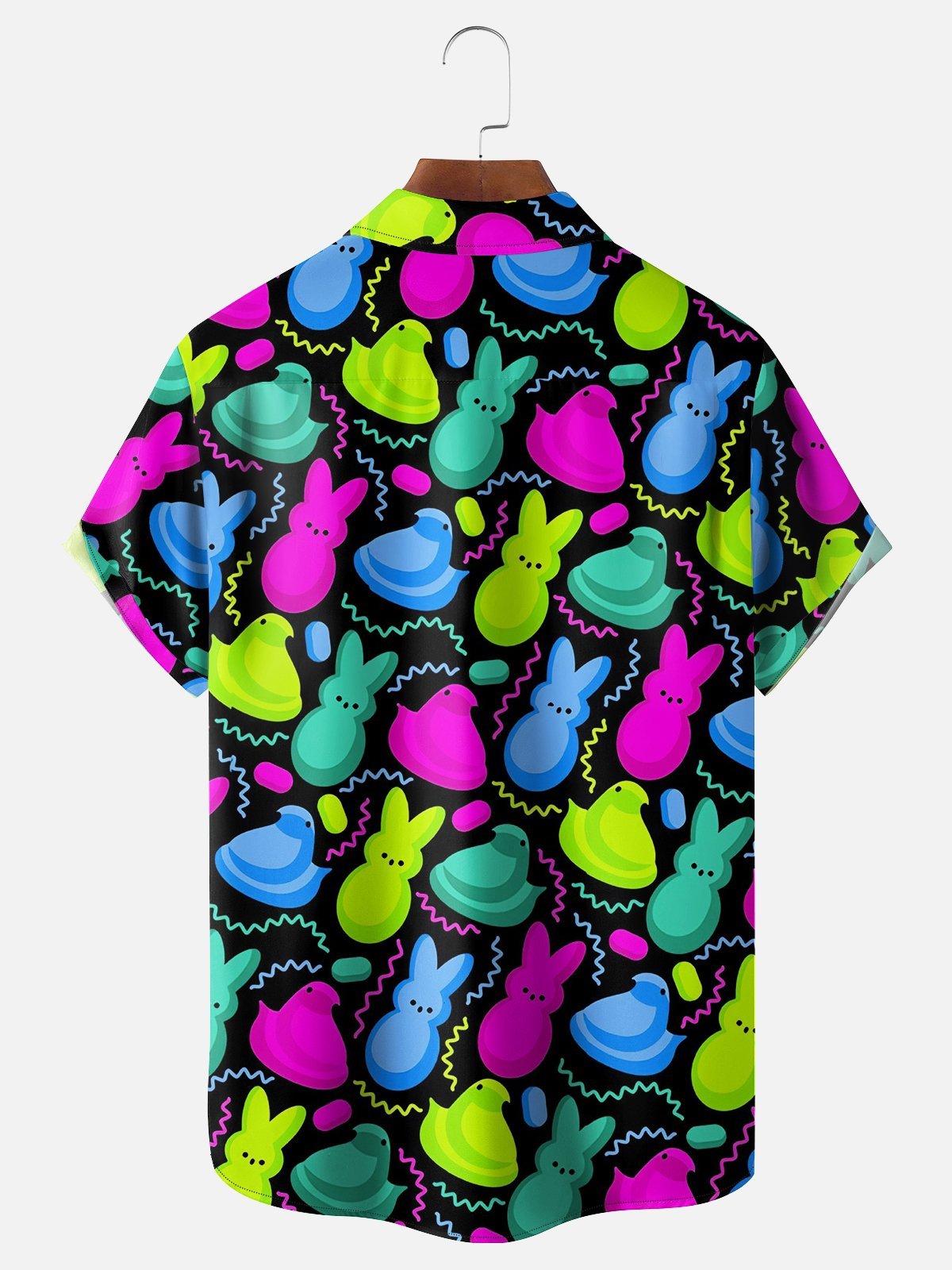 Tall Size Moisture Wicking Easter Egg Bunny Chest Pocket Hawaiian Shirt