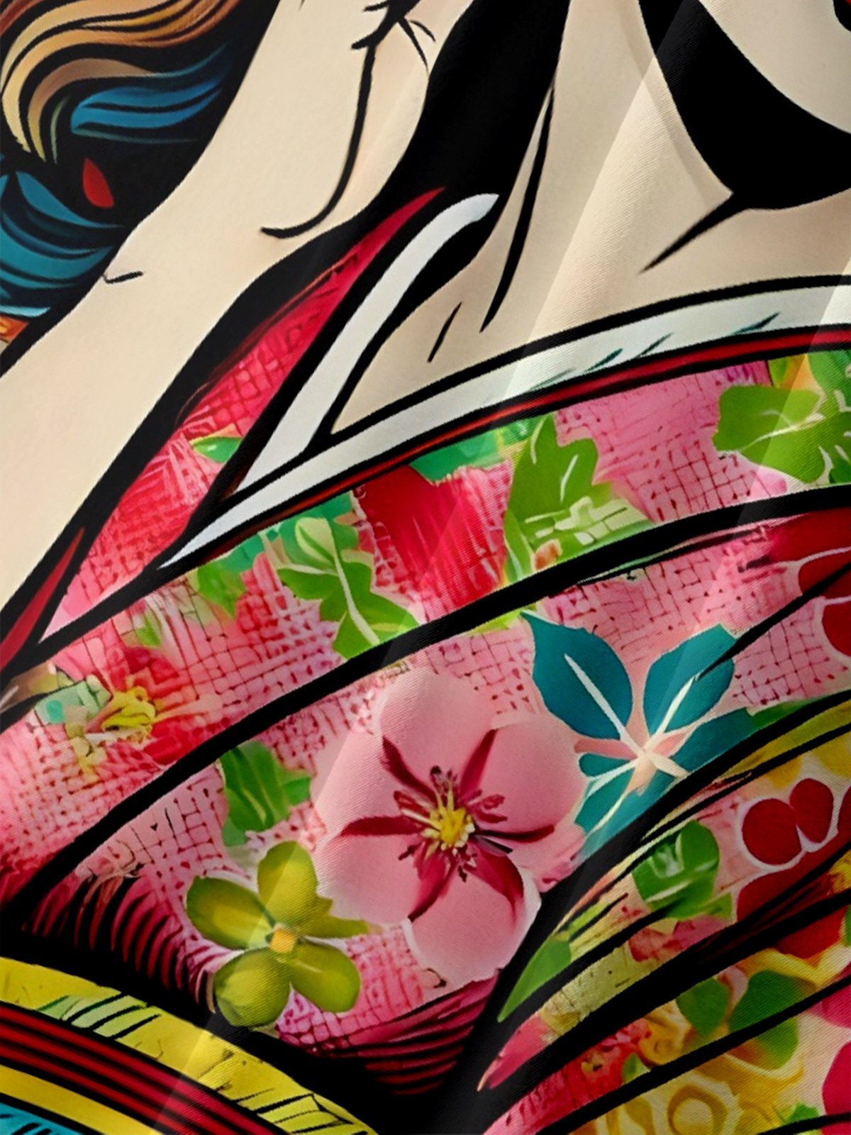 Moisture Wicking Ukiyo-e American Girl Chest Pocket Hawaiian Shirt