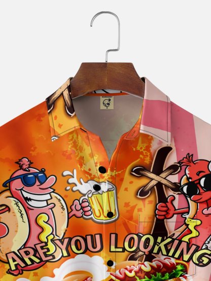 Tall Size Moisture Wicking Fun American Hot Dog Slogan Chest Pocke Holiday Hawaiian Shirt