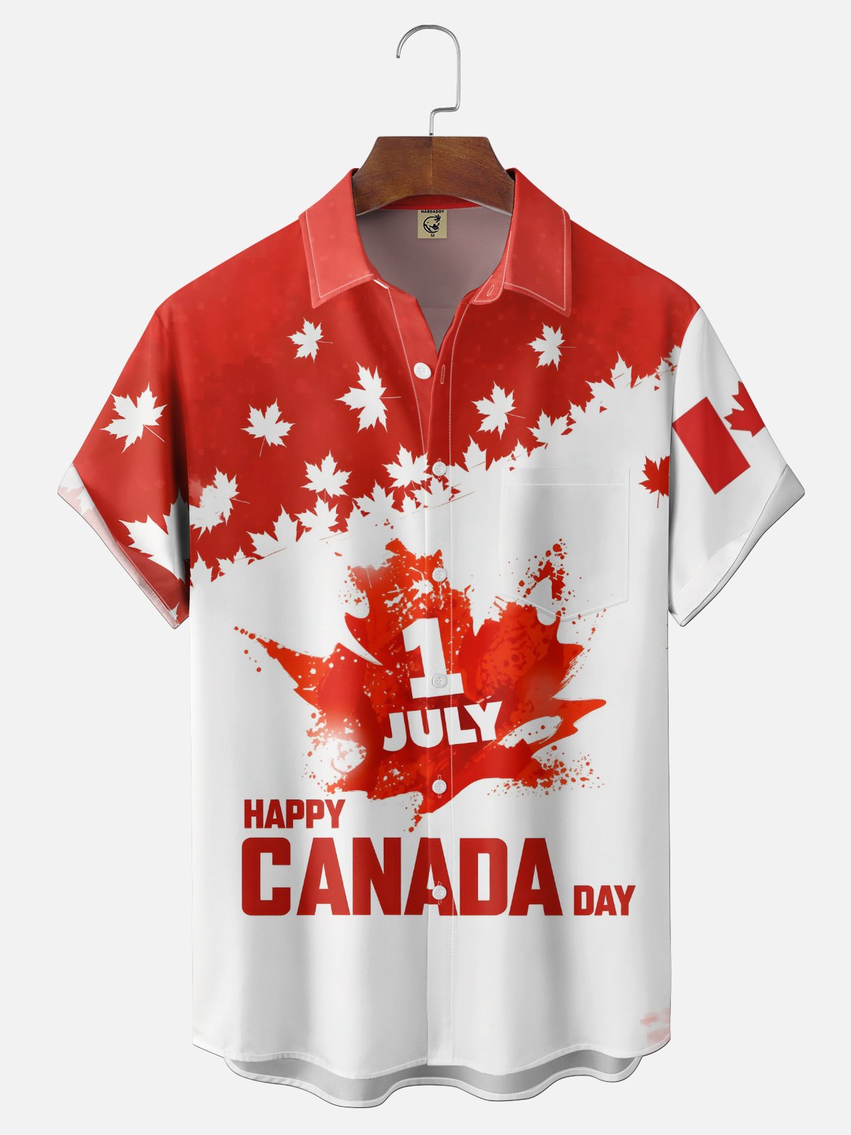 Moisture-Wicking  Canada Day Maple Leaf Flag Chest Pocket Holiday Hawaiian Shirt