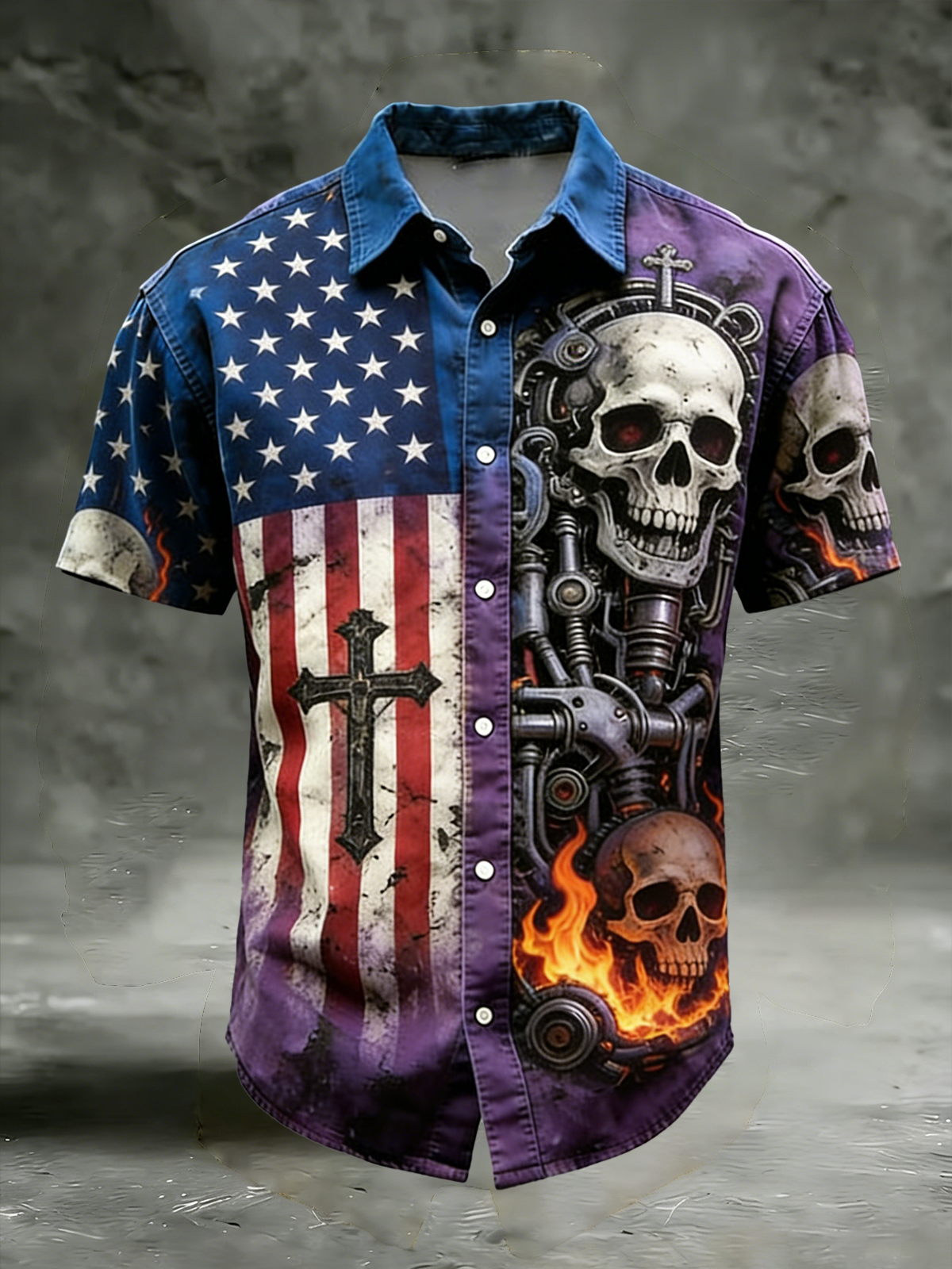 Moisture Wicking American Flag Faith Cross Chest Pocke Holiday Hawaiian Shirt