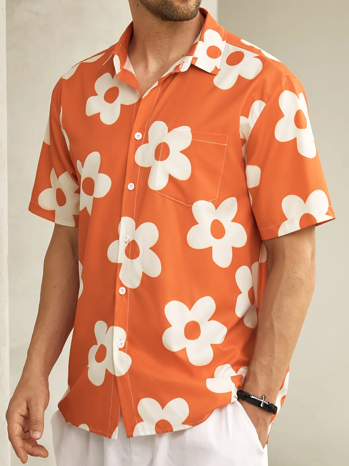 Floral Chest Pocket Short Sleeve Hawaiian Shirt