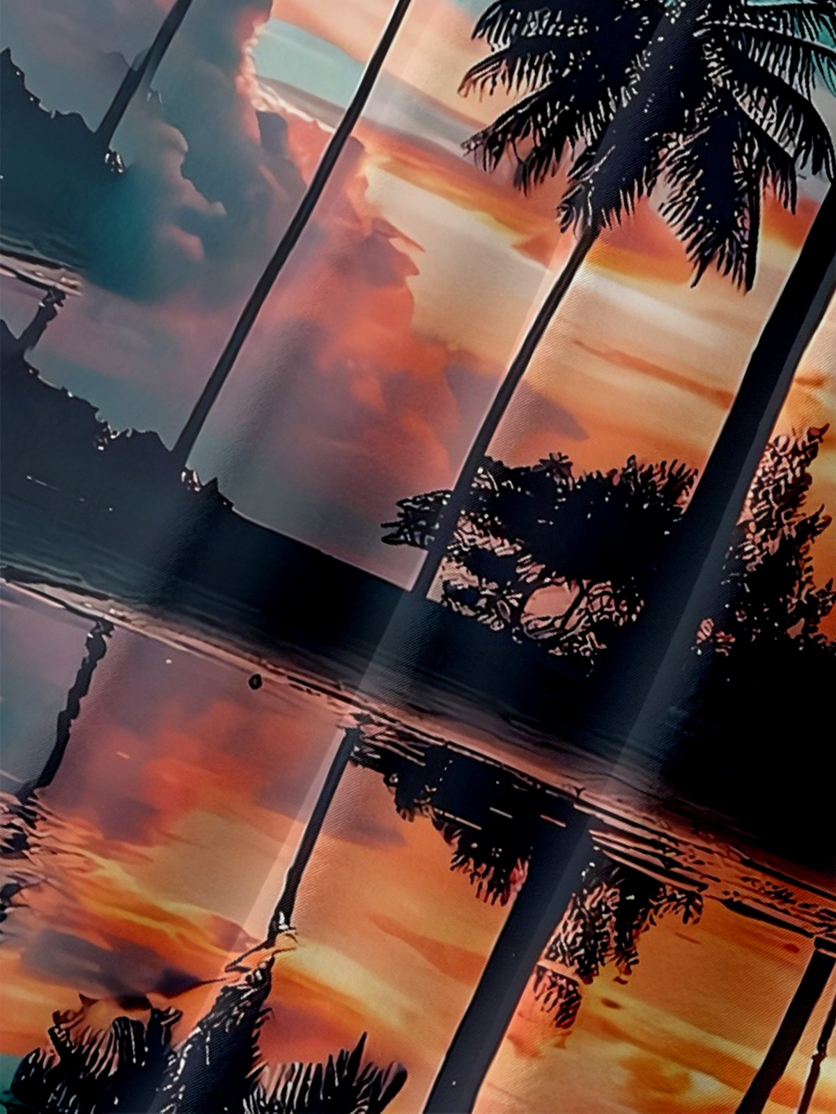 Moisture-wicking Beach Sunset Coconut Tree Chest Pocket Hawaiian Shirt