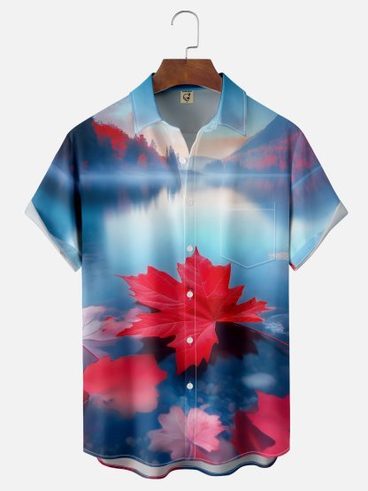 Moisture Wicking Canada Day Maple Leaf Chest Pocket Hawaiian Shirt