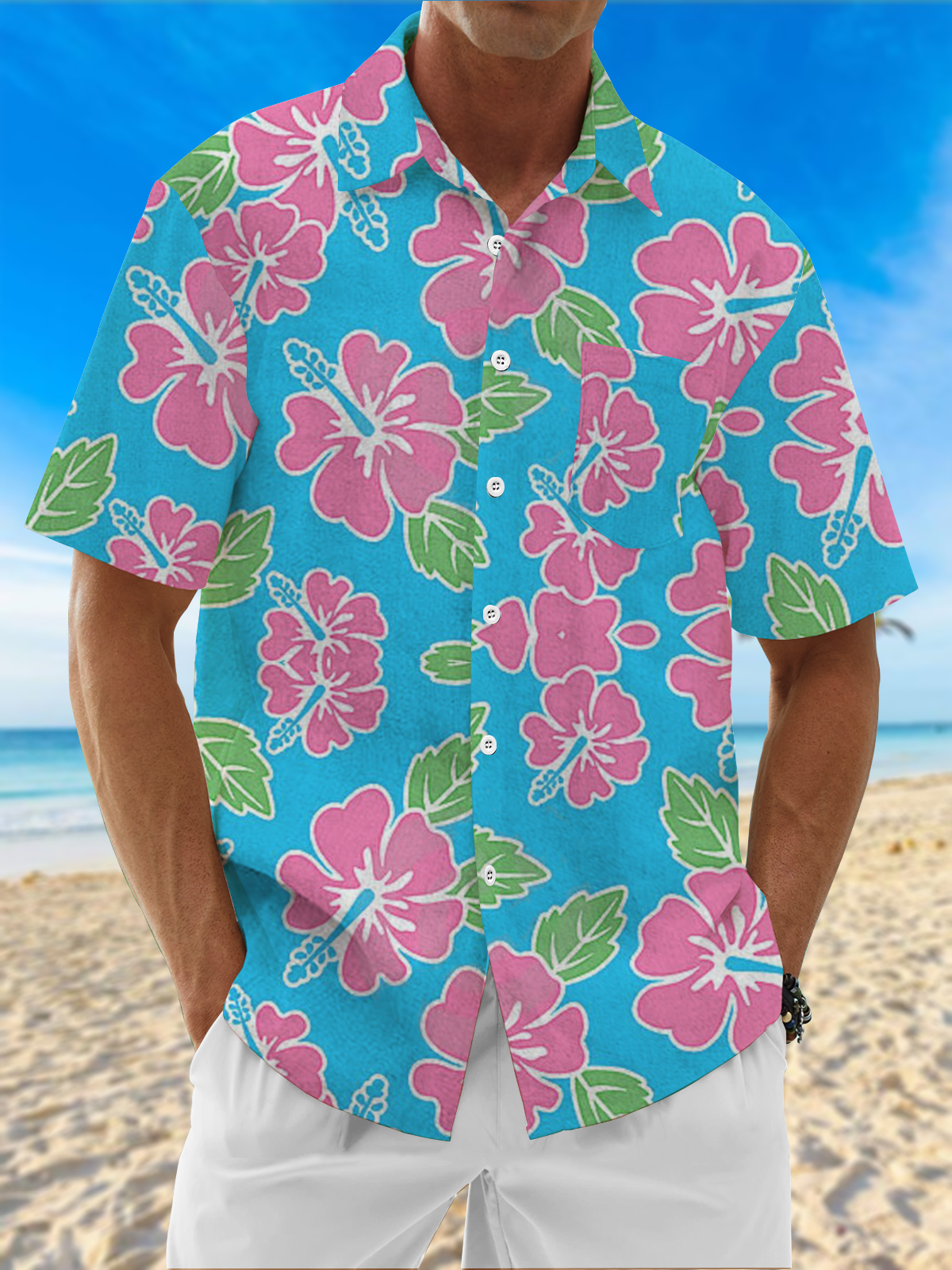 Moisture Wicking Plants Floral Chest Pocket Hawaiian Shirt
