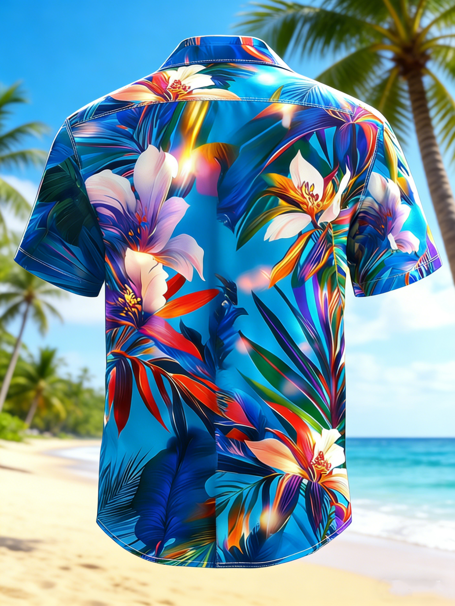 Moisture-wicking Tropical Palm Tree Chest Pocket Hawaiian Shirt