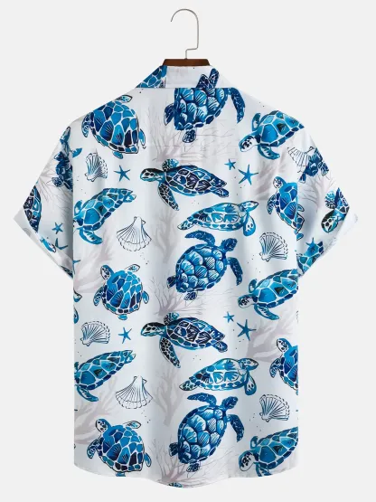 Sea Turtle Chest Pocket Short Sleeve Hawaiian Shirt