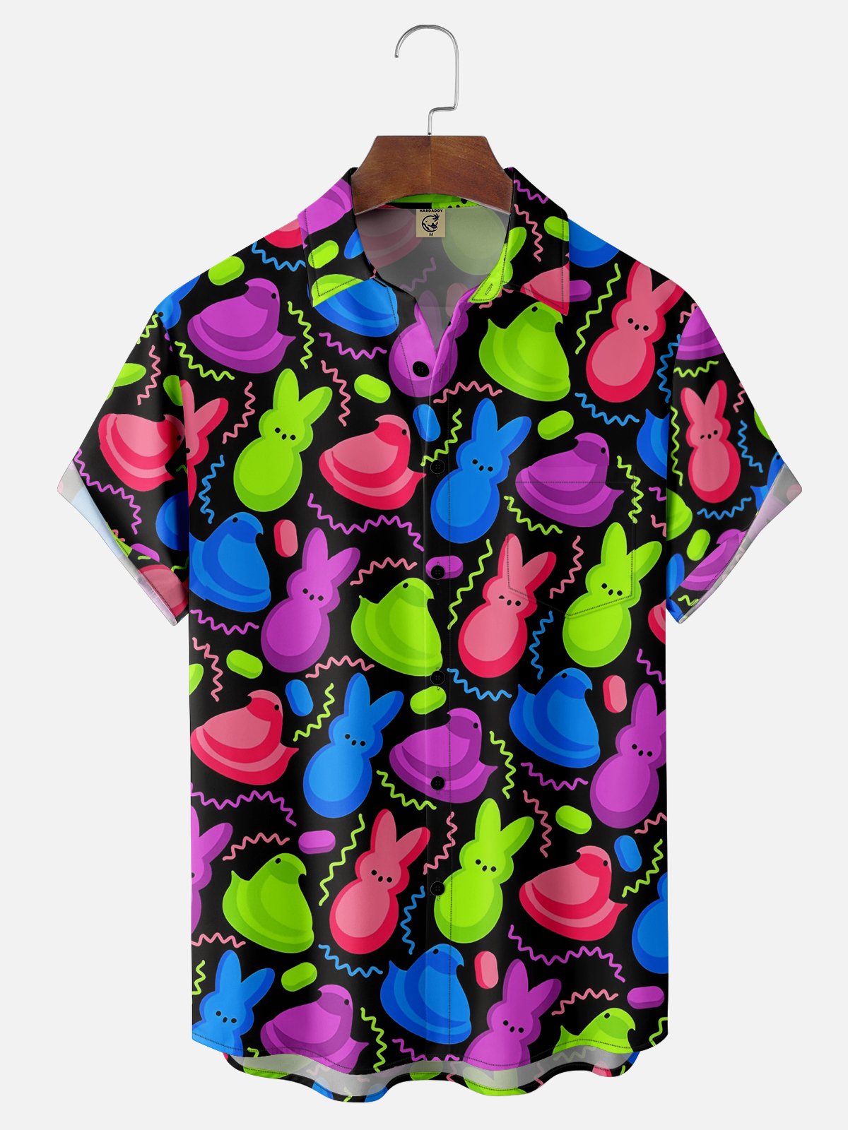 Tall Size Moisture Wicking Easter Egg Bunny Chest Pocket Hawaiian Shirt