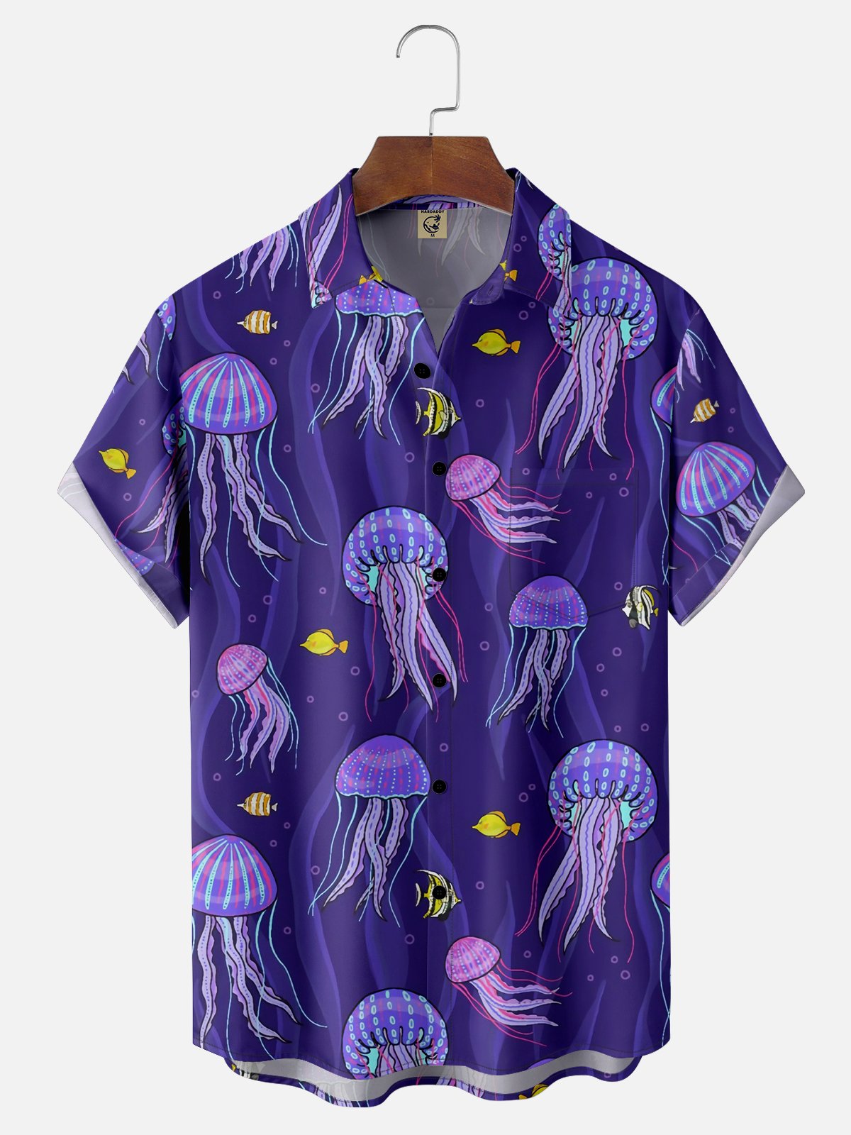 Moisture-wicking Marine Jellyfish Chest Pocket Hawaiian Shirt