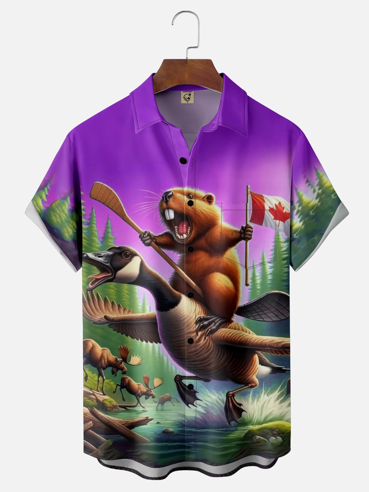 Moisture Wicking Canada Groundhog Maple Leaf Chest Pocket  Hawaiian Shirt