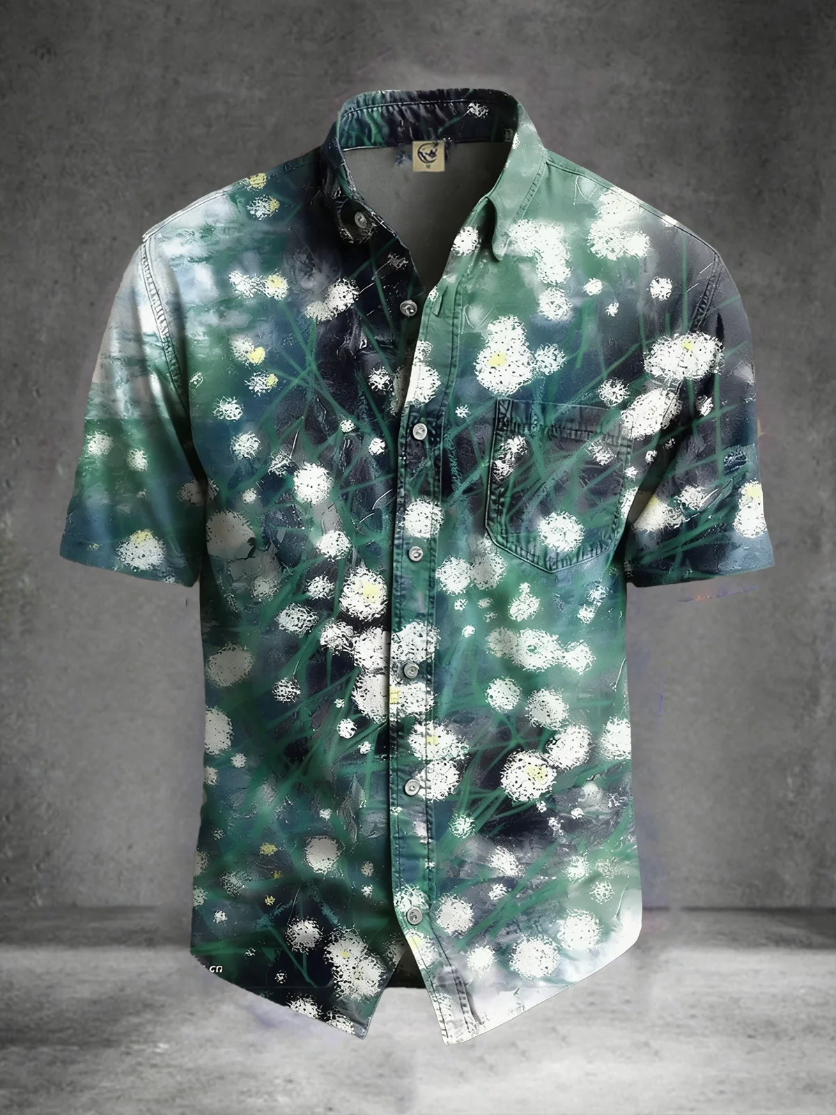 Moisture Wicking  Abstract Gradient Floral Botanical Print and Chest Pocket Holiday Hawaiian Shirt