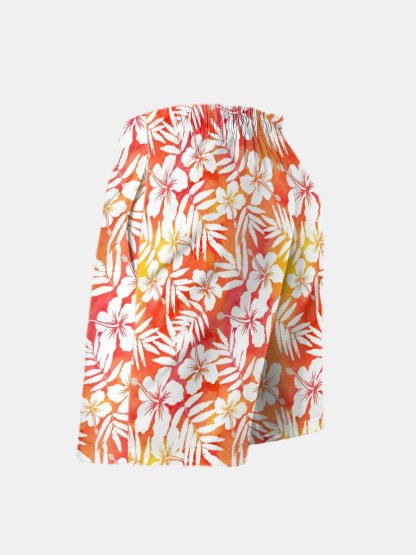 Men's Swim Trunks Hawaiian Tropical Hibiscus Flower Beach Shorts with Pockets