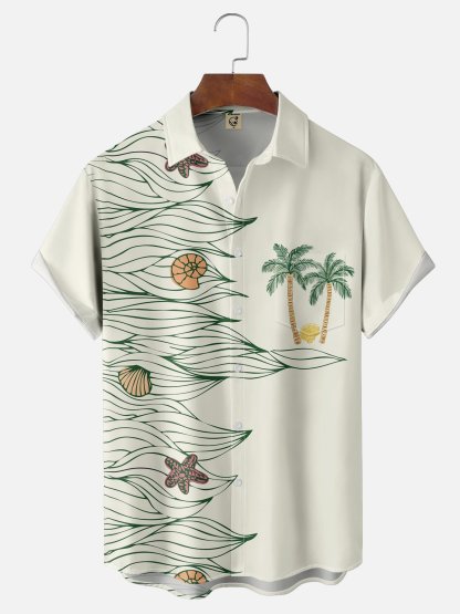 Moisture-wicking Tropical Palm Tree Chest Pocket Hawaiian Shirt