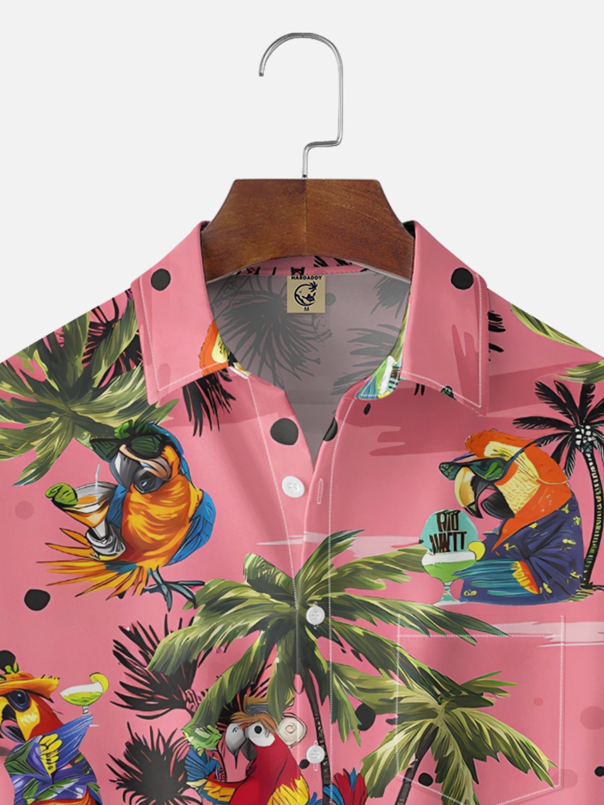 Moisture Wicking Tropical Plants Flowers Coconut Trees and Parrots Chest Pocket Holiday Hawaiian Shirt