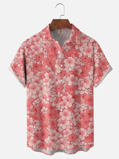 Moisture Wicking Japanese Cherry Blossom Chest Pocke Holiday Hawaiian Shirt