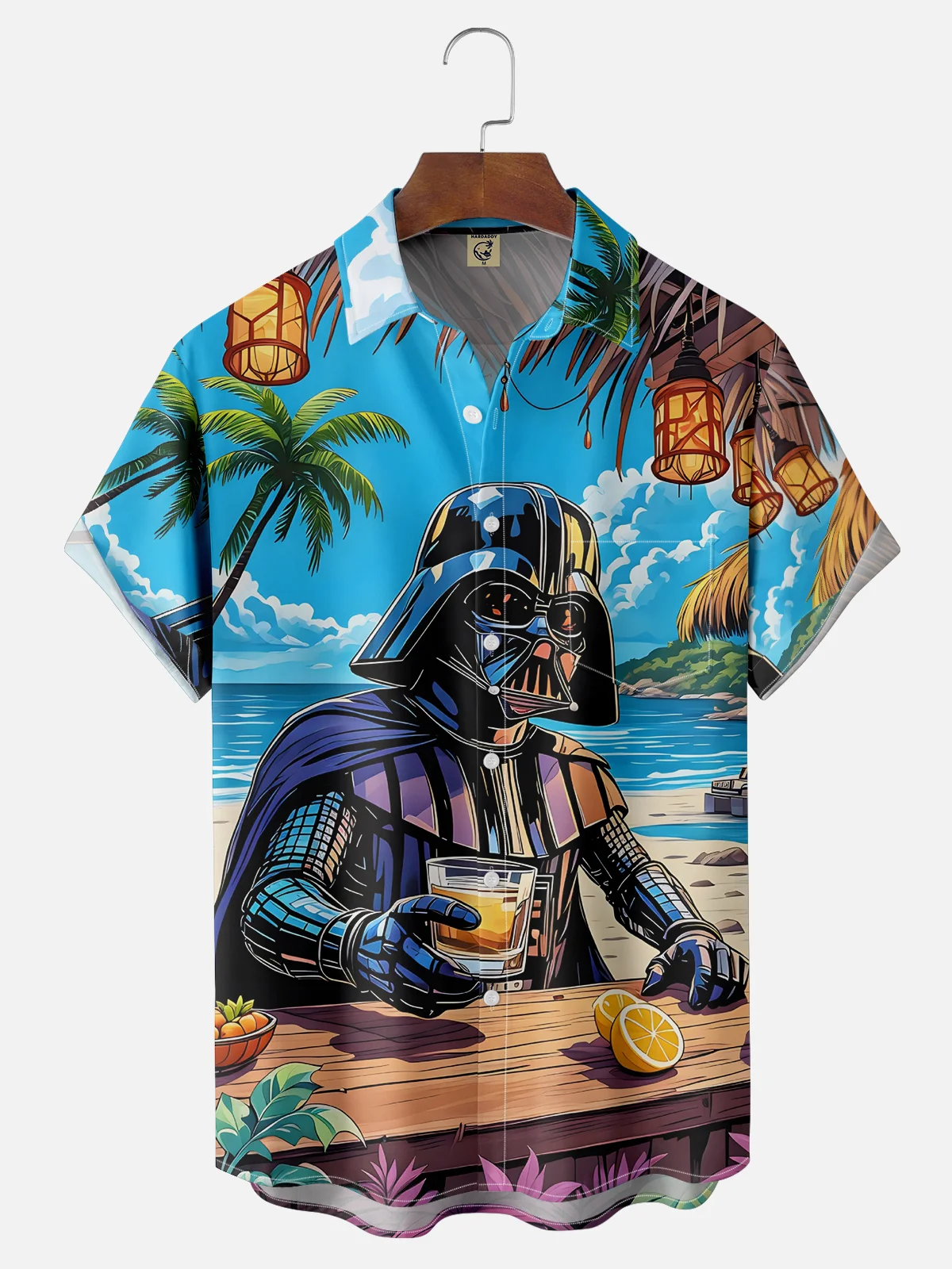 Moisture-wicking Star Beach Coconut Tree Chest Pocket Hawaiian Shirt