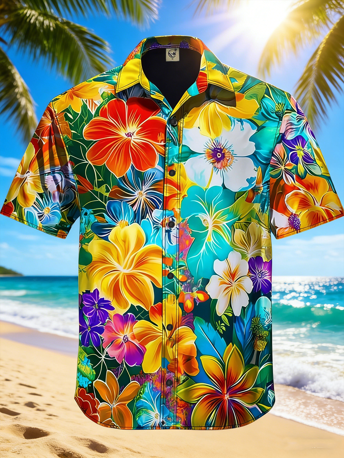 Moisture-wicking Tropical Palm Tree Chest Pocket Hawaiian Shirt