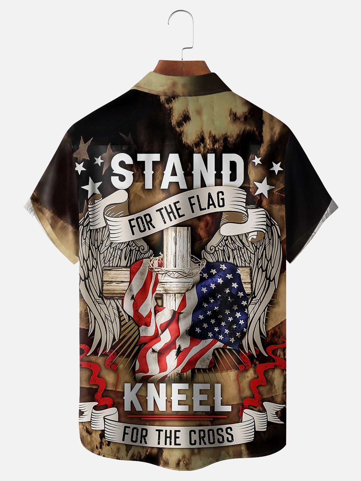 Moisture Wicking American Flag Memorial Day Chest Pocket Hawaiian Shirt