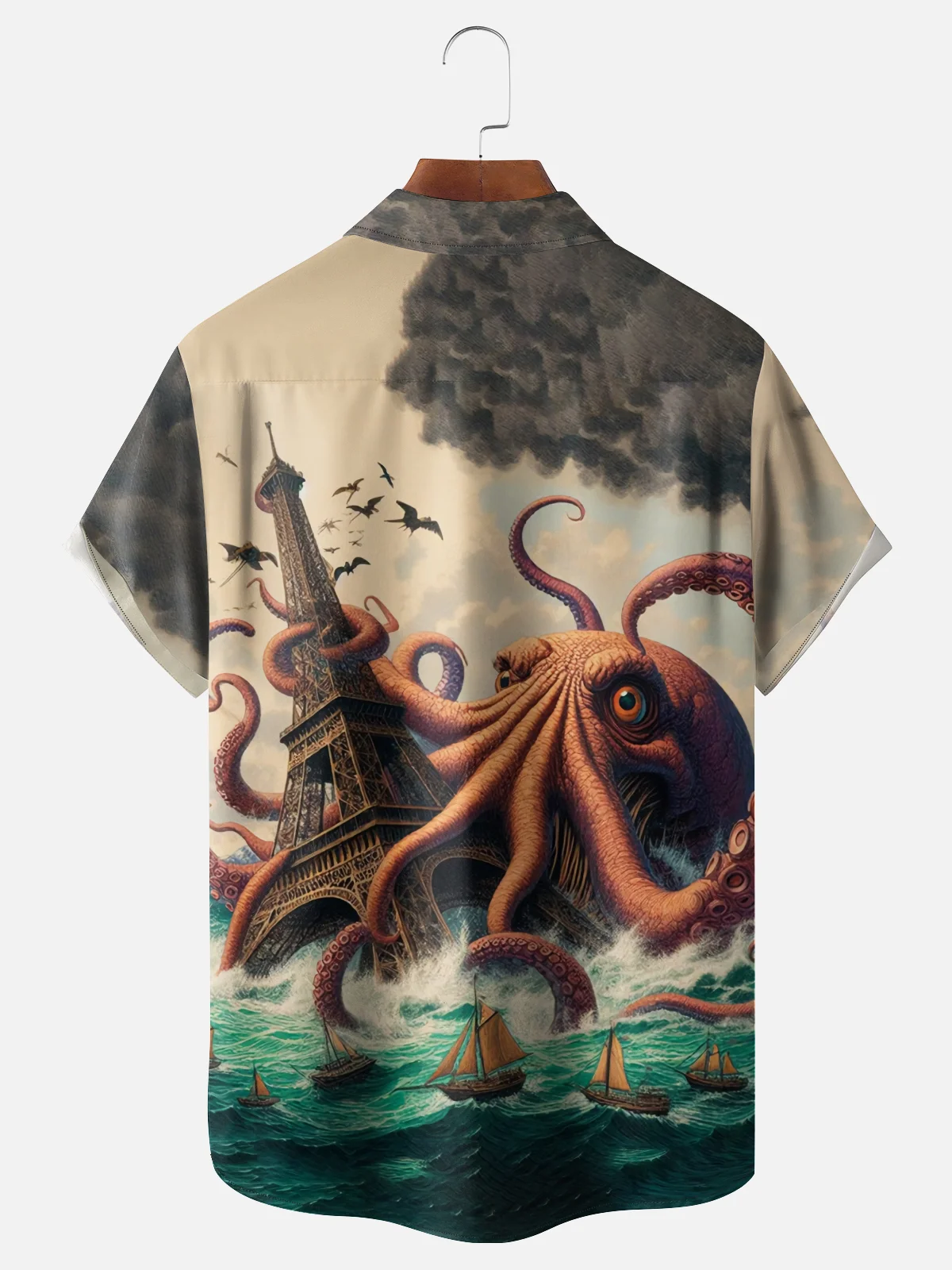 Moisture-wicking Giant Octopus Fun Ocean Chest Pocket Hawaiian Shirt
