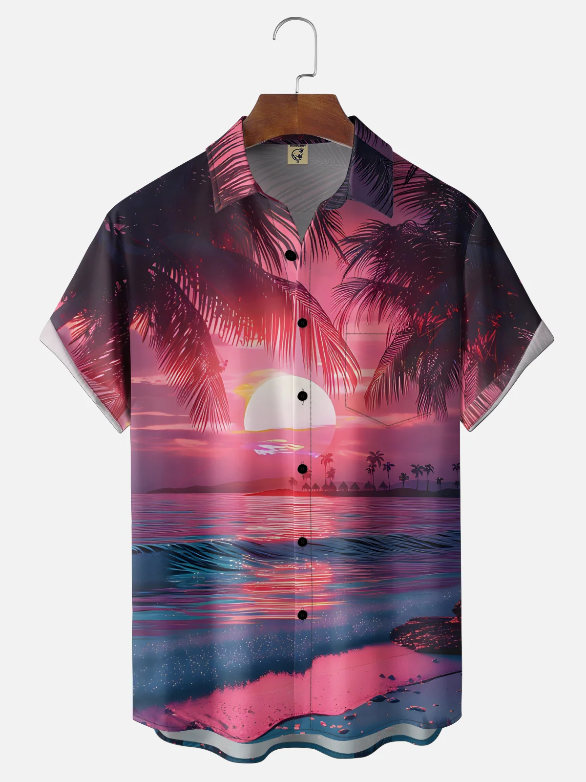 Moisture-wicking Coconut Tree Beach Chest Pocket Hawaiian Shirt