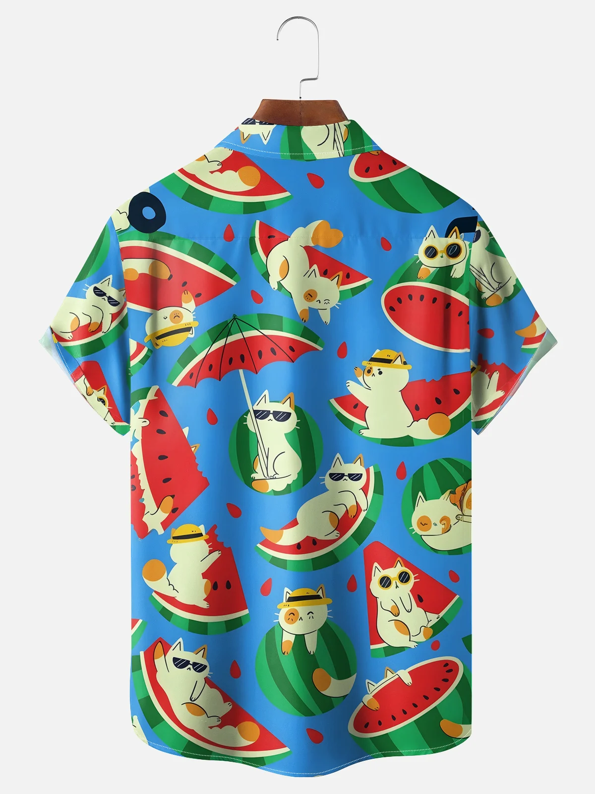 Moisture-wicking Watermelon Cat Chest Pocket Hawaiian Shirt
