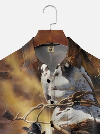 Moisture Wicking Western Cowboy Hat Chest Pocket Hawaiian Shirt