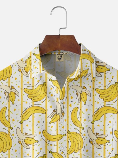 Moisture-wicking Banana Fruit Stripes Chest Pocket Hawaiian Shirt
