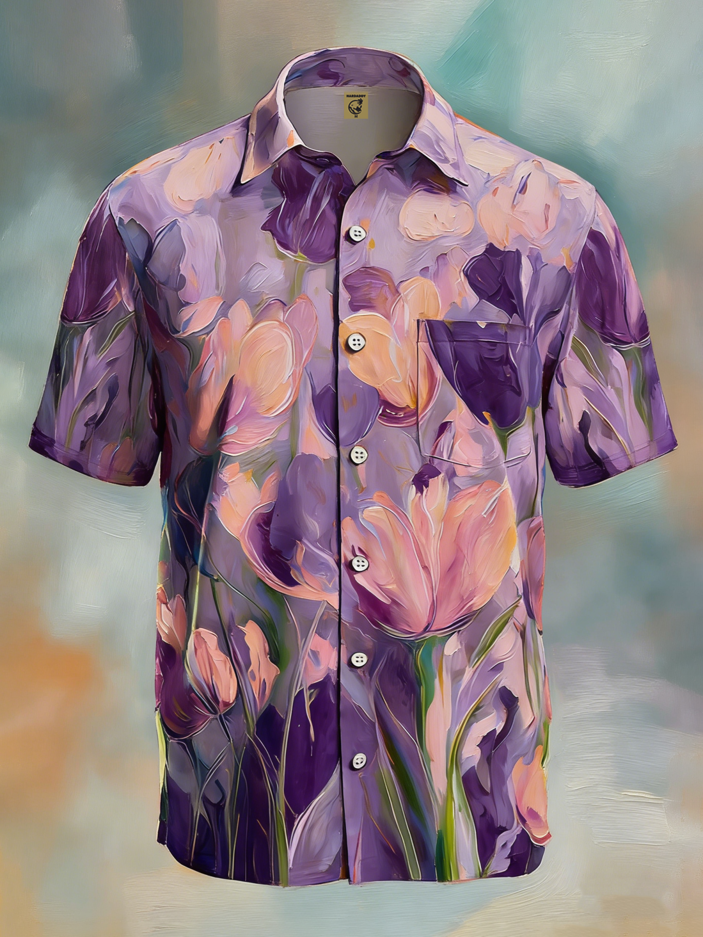 Moisture-wicking Floral Tulips Chest Pocket Hawaiian Shirt