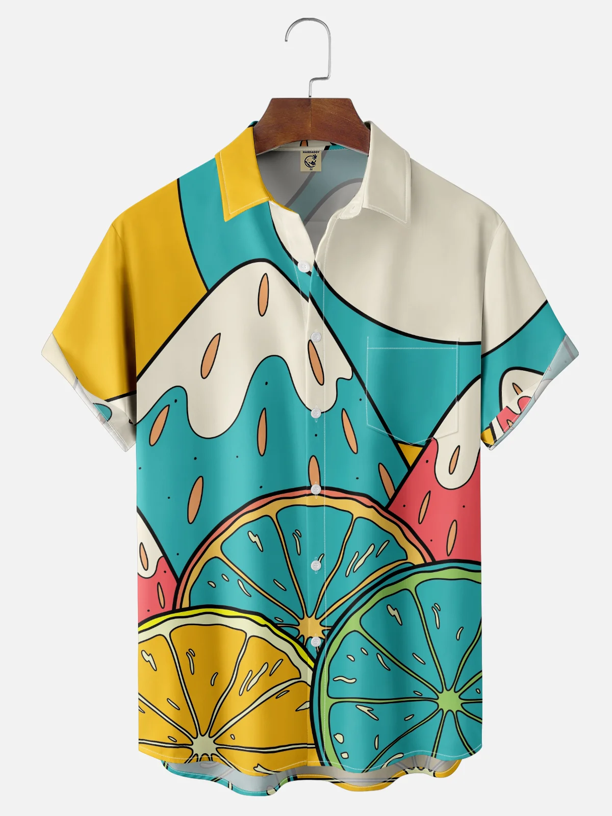 Stephen Wade Moisture Wicking Fruit Strawberry Orange Chest Pocket Hawaiian Shirt